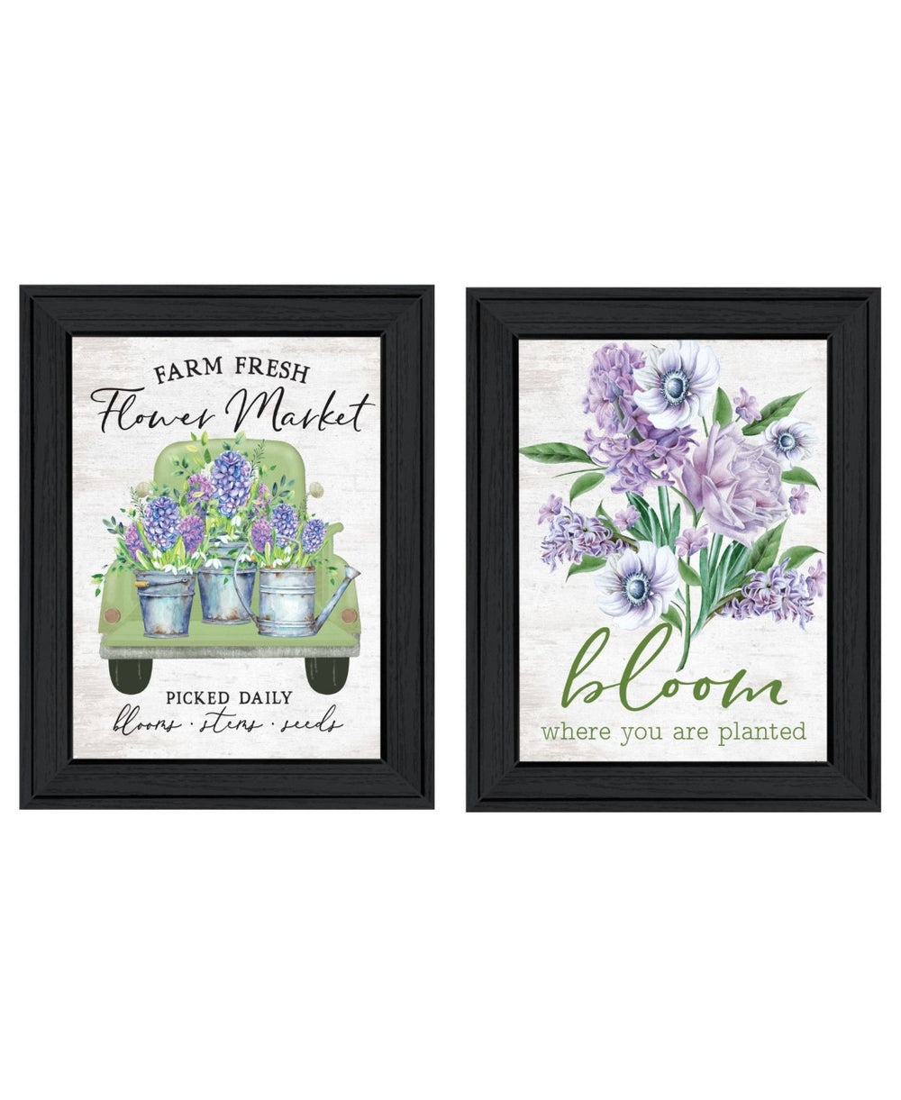HomeRoots Set Of Two Bloom Where You Are Planted Black Framed Wall Art - Stylish Decor for Any Room 568642
