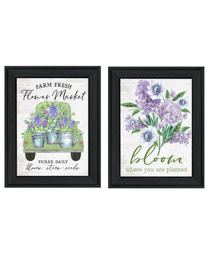 HomeRoots Set Of Two Bloom Where You Are Planted Black Framed Wall Art - Stylish Decor for Any Room 568642