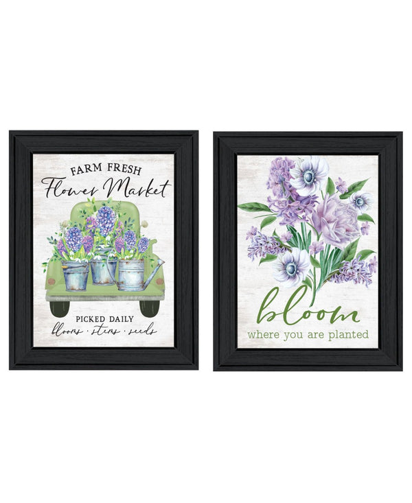 HomeRoots Set Of Two Bloom Where You Are Planted Black Framed Wall Art - Stylish Decor for Any Room 568642
