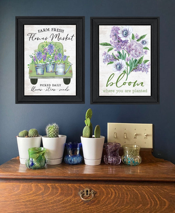HomeRoots Set Of Two Bloom Where You Are Planted Black Framed Wall Art - Stylish Decor for Any Room 568642