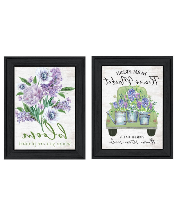 HomeRoots Set Of Two Bloom Where You Are Planted Black Framed Wall Art - Stylish Decor for Any Room 568642