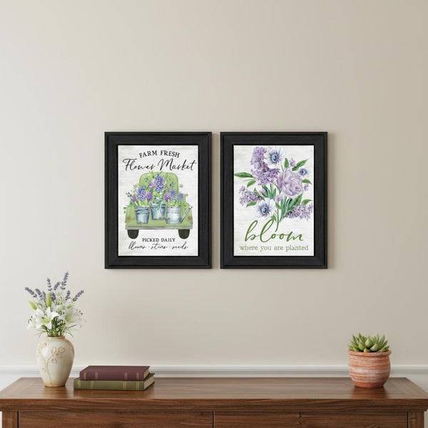 HomeRoots Set Of Two Bloom Where You Are Planted Black Framed Wall Art - Stylish Decor for Any Room 568642