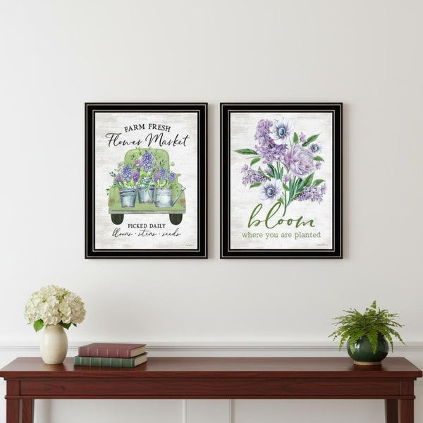 HomeRoots Set of Two Inspirational Bloom Where You Are Planted Framed Wall Art for Elegant Home Decor 568643