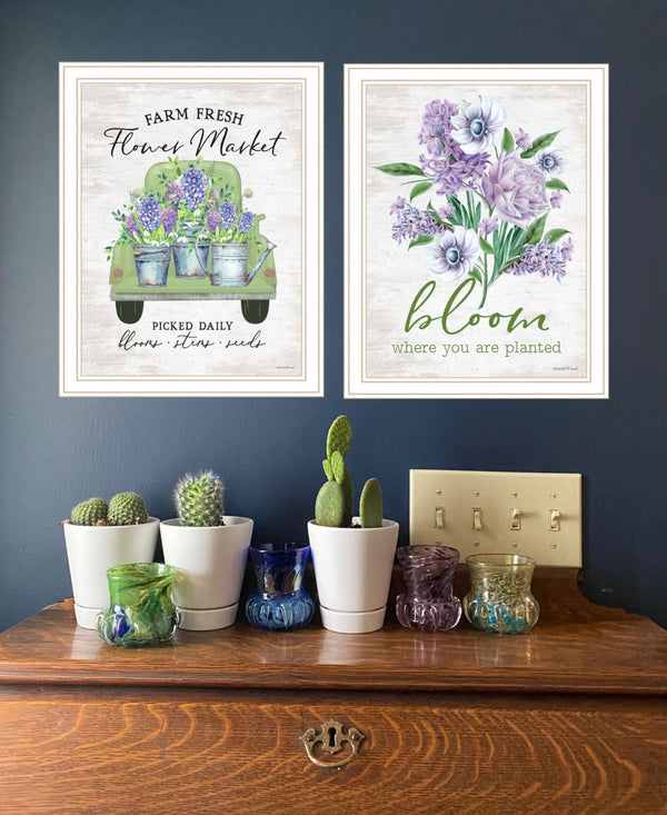 HomeRoots Set of Two Framed Botanical Wall Art - "Bloom Where You Are Planted" - Modern Home Décor Accent 568644