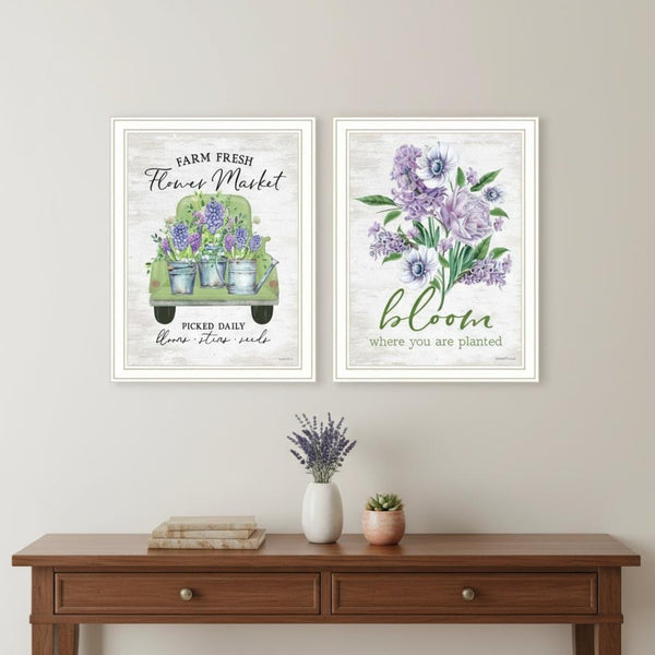 HomeRoots Set of Two Framed Botanical Wall Art - "Bloom Where You Are Planted" - Modern Home Décor Accent 568644
