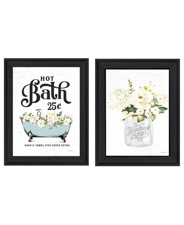 HomeRoots Set of Two Framed Hot Bath & Homemade Soap Prints - Modern Bathroom Wall Art for Chic Decor 568645