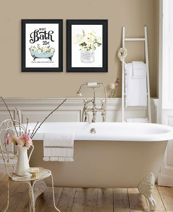 HomeRoots Set of Two Framed Hot Bath & Homemade Soap Prints - Modern Bathroom Wall Art for Chic Decor 568645