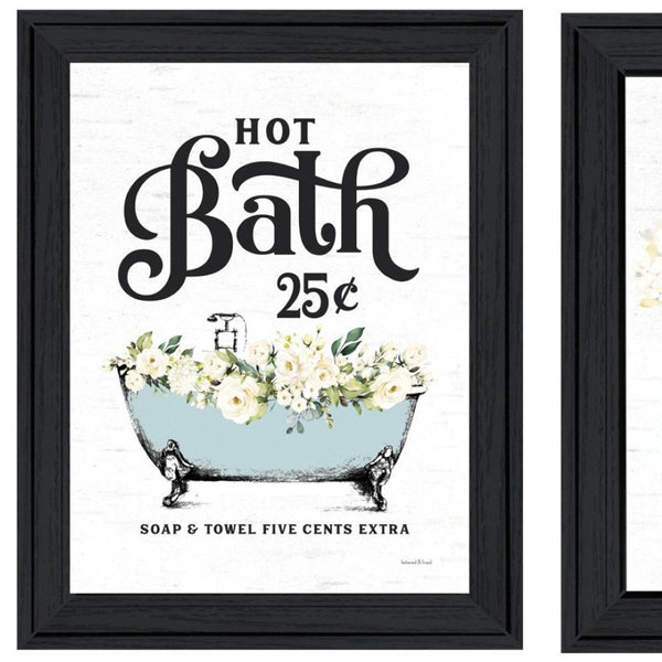 HomeRoots Set of Two Framed Hot Bath & Homemade Soap Prints - Modern Bathroom Wall Art for Chic Decor 568645