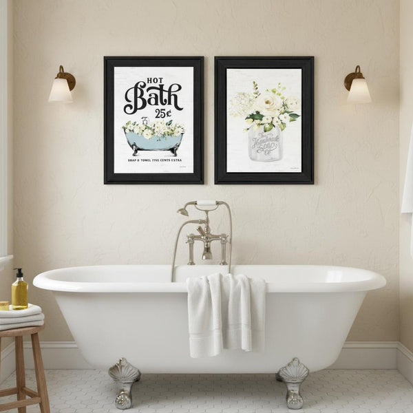 HomeRoots Set of Two Framed Hot Bath & Homemade Soap Prints - Modern Bathroom Wall Art for Chic Decor 568645