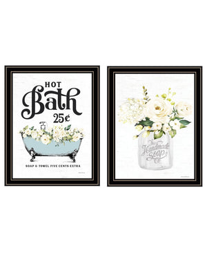 HomeRoots Set of Two Elegant Black Framed Bathroom Wall Art Prints Featuring Spa-Themed Hot Bath & Soap Decor 568646