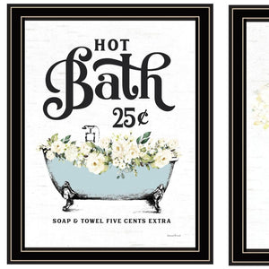 HomeRoots Set of Two Elegant Black Framed Bathroom Wall Art Prints Featuring Spa-Themed Hot Bath & Soap Decor 568646