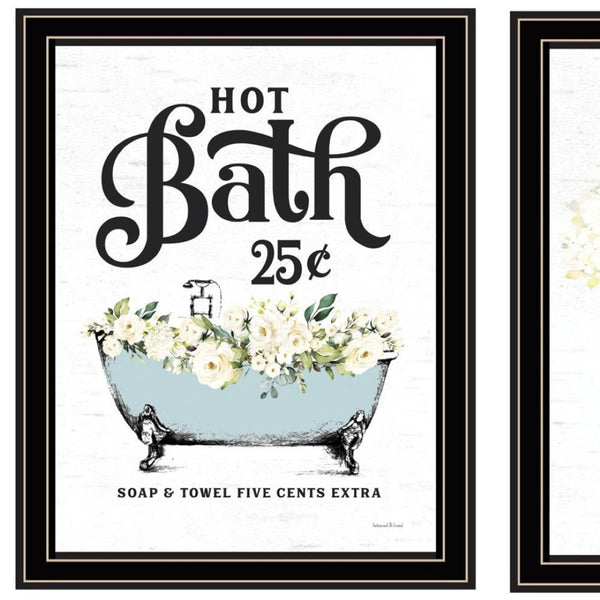 HomeRoots Set of Two Elegant Black Framed Bathroom Wall Art Prints Featuring Spa-Themed Hot Bath & Soap Decor 568646
