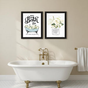 HomeRoots Set of Two Elegant Black Framed Bathroom Wall Art Prints Featuring Spa-Themed Hot Bath & Soap Decor 568646