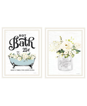HomeRoots Set of Two Framed Bathroom Wall Art Prints - Spa-Inspired Hot Bath & Homemade Soap Decor 568647