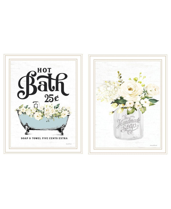HomeRoots Set of Two Framed Bathroom Wall Art Prints - Spa-Inspired Hot Bath & Homemade Soap Decor 568647