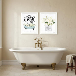 HomeRoots Set of Two Framed Bathroom Wall Art Prints - Spa-Inspired Hot Bath & Homemade Soap Decor 568647