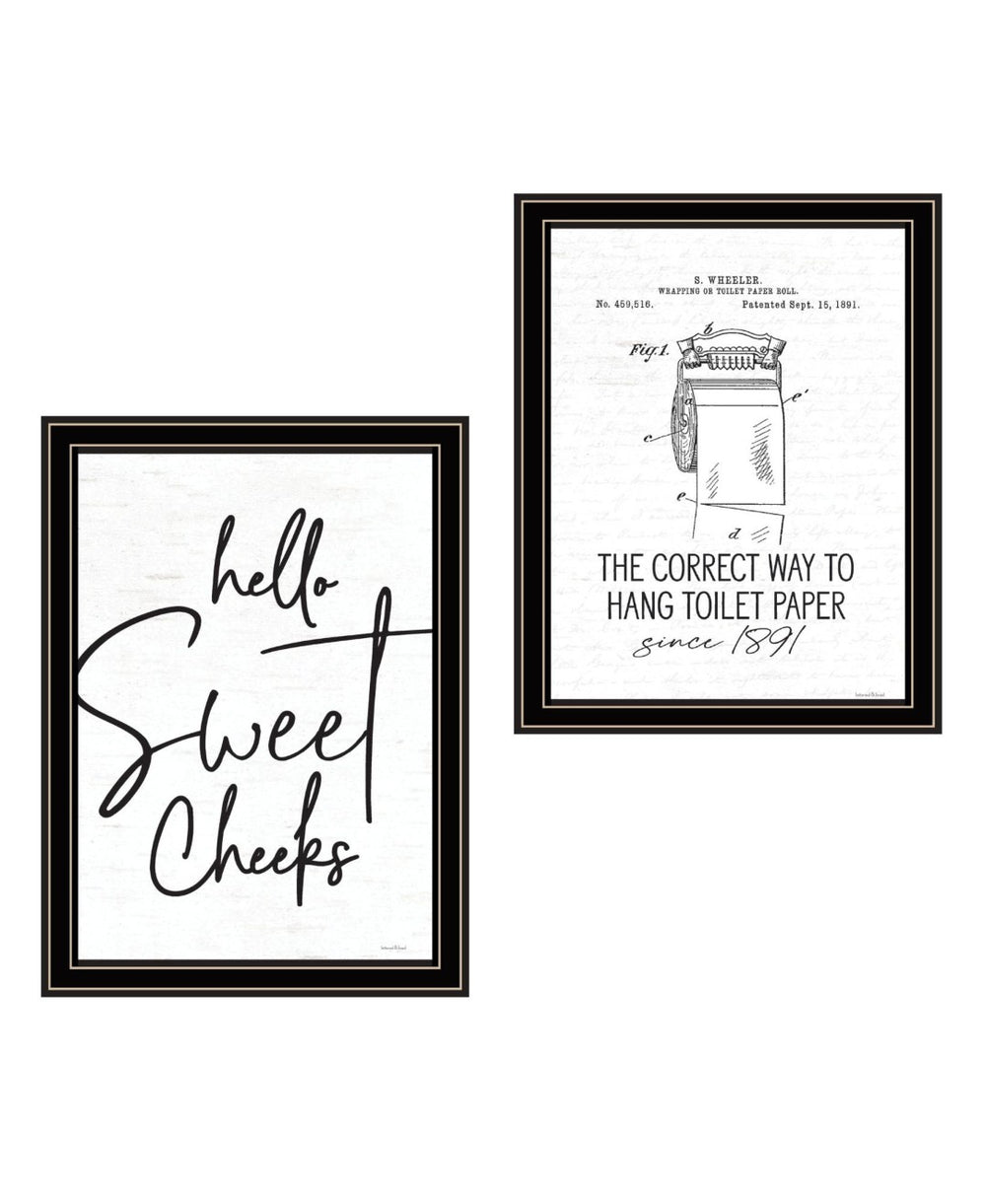 HomeRoots Set of Two Humorous Framed Bathroom Wall Art - Stylish Black Decor for a Fun Touch in Any Space 568648