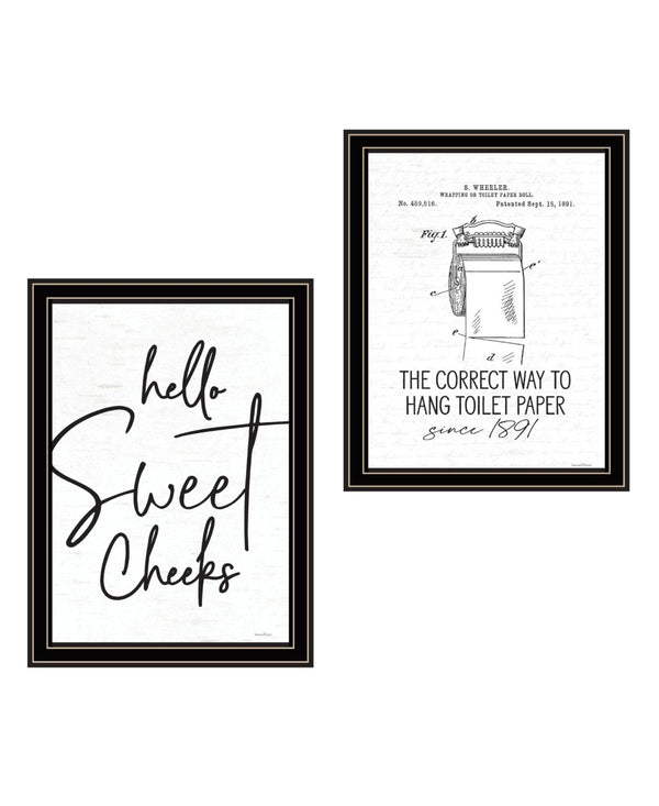 HomeRoots Set of Two Humorous Framed Bathroom Wall Art - Stylish Black Decor for a Fun Touch in Any Space 568648