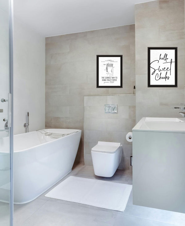 HomeRoots Set of Two Humorous Framed Bathroom Wall Art - Stylish Black Decor for a Fun Touch in Any Space 568648