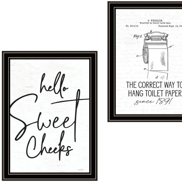 HomeRoots Set of Two Humorous Framed Bathroom Wall Art - Stylish Black Decor for a Fun Touch in Any Space 568648