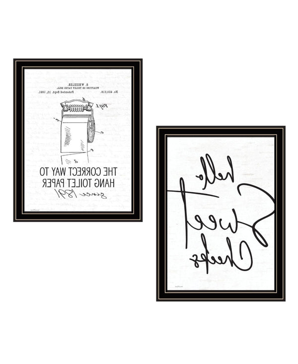 HomeRoots Set of Two Humorous Framed Bathroom Wall Art - Stylish Black Decor for a Fun Touch in Any Space 568648