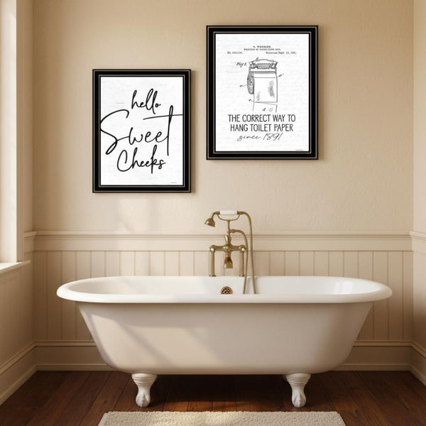 HomeRoots Set of Two Humorous Framed Bathroom Wall Art - Stylish Black Decor for a Fun Touch in Any Space 568648