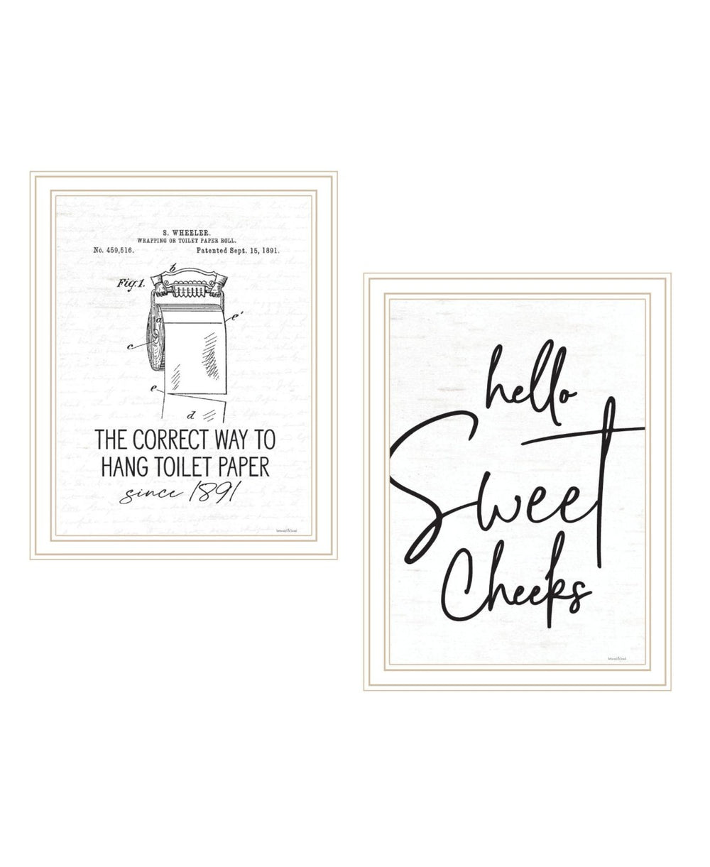 HomeRoots Set of Two Framed Bathroom Wall Art - Whimsical Toilet Paper Hanging Prints for Modern Decor 568649