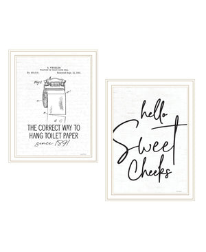 HomeRoots Set of Two Framed Bathroom Wall Art - Whimsical Toilet Paper Hanging Prints for Modern Decor 568649