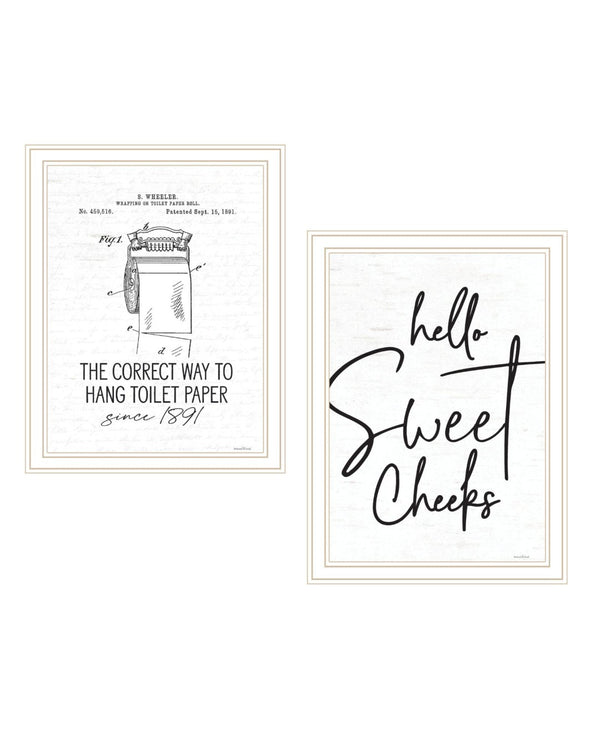HomeRoots Set of Two Framed Bathroom Wall Art - Whimsical Toilet Paper Hanging Prints for Modern Decor 568649