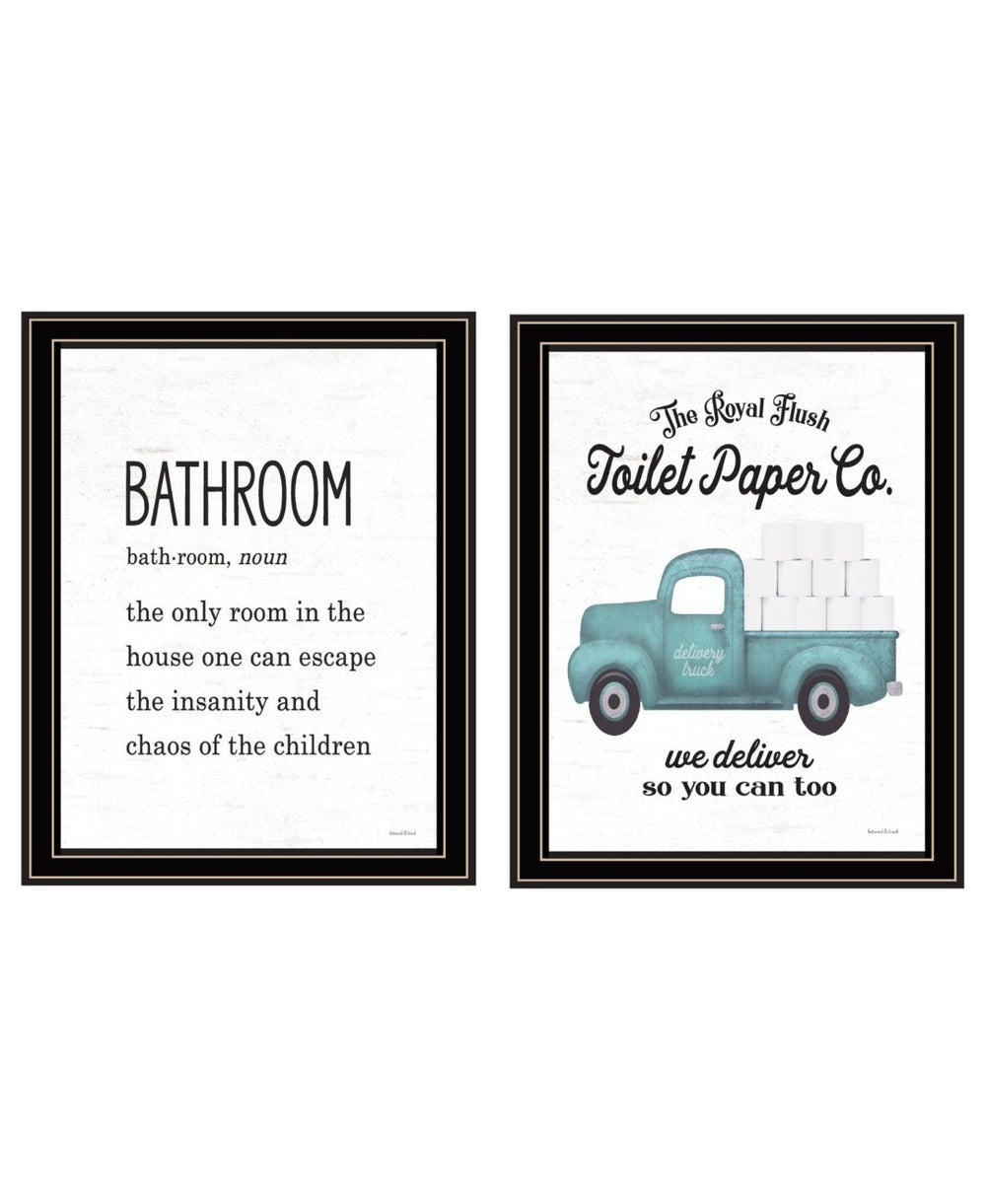 HomeRoots Set of Two Charming Black Framed Bathroom Wall Art Prints - Vintage Style Decor for Your Home 568650