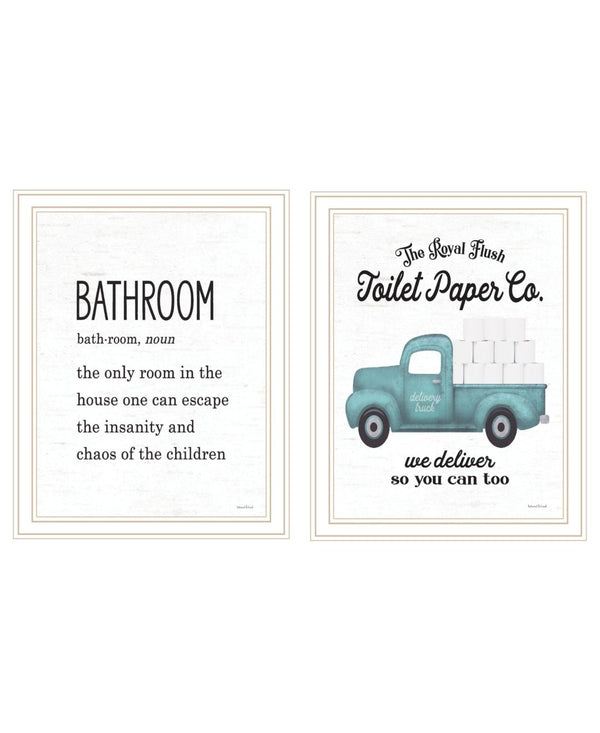 HomeRoots Set Of Two Royal Flush Framed Bathroom Art Prints - Whimsical Wall Decor for Stylish Spaces 568651