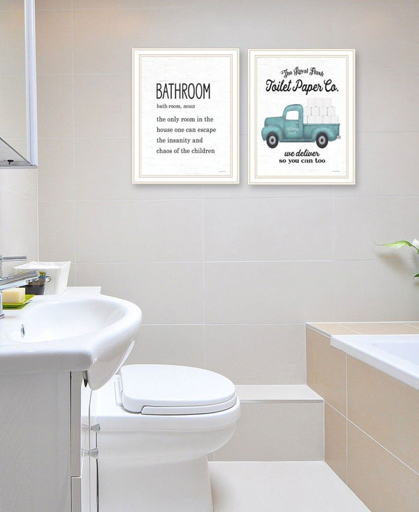 HomeRoots Set Of Two Royal Flush Framed Bathroom Art Prints - Whimsical Wall Decor for Stylish Spaces 568651