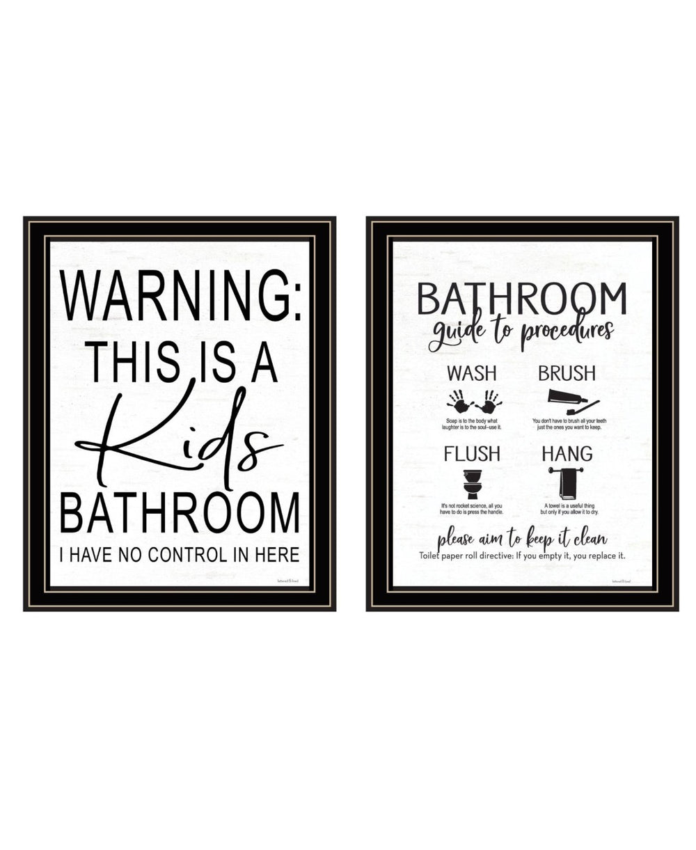 HomeRoots Set of Two Stylish Black Framed Bathroom Wall Art Prints - Modern Decor for Any Space! 568652