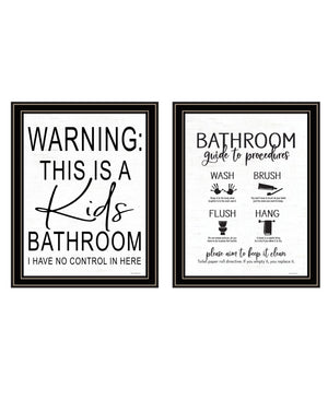 HomeRoots Set of Two Stylish Black Framed Bathroom Wall Art Prints - Modern Decor for Any Space! 568652
