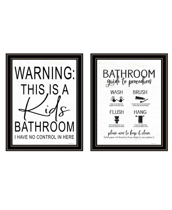 HomeRoots Set of Two Stylish Black Framed Bathroom Wall Art Prints - Modern Decor for Any Space! 568652