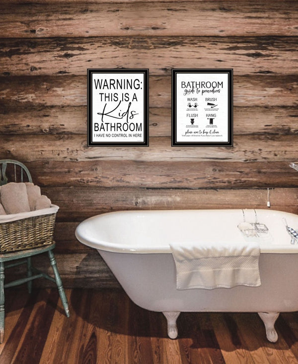 HomeRoots Set of Two Stylish Black Framed Bathroom Wall Art Prints - Modern Decor for Any Space! 568652