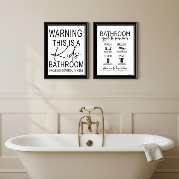 HomeRoots Set of Two Stylish Black Framed Bathroom Wall Art Prints - Modern Decor for Any Space! 568652