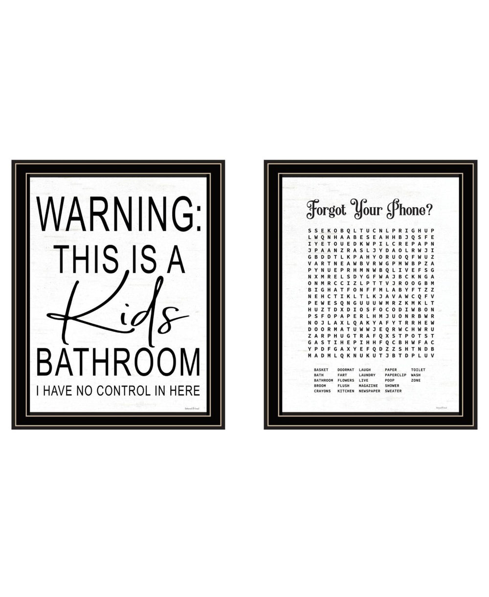 HomeRoots Set of Two Kids Bathroom Wall Art - Black Framed Playful Decor for Stylish Home Spaces, 18x14 in 568654