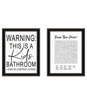 HomeRoots Set of Two Kids Bathroom Wall Art - Black Framed Playful Decor for Stylish Home Spaces, 18x14 in 568654
