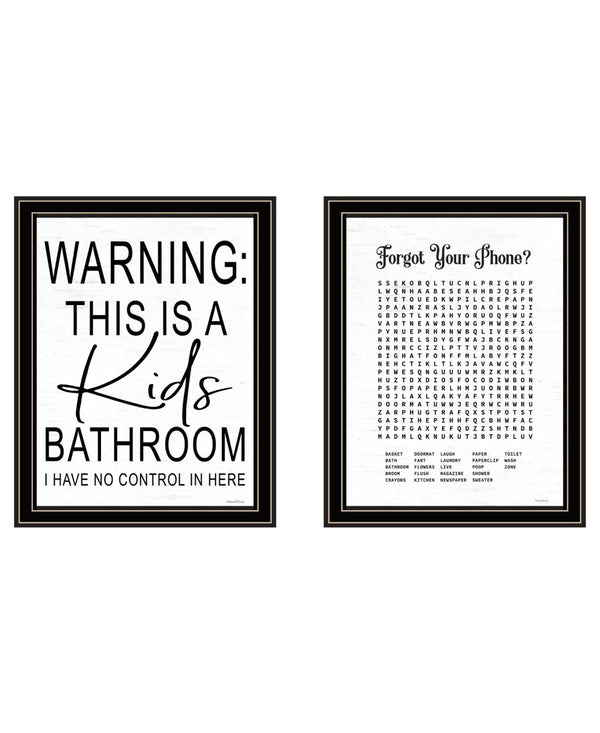 HomeRoots Set of Two Kids Bathroom Wall Art - Black Framed Playful Decor for Stylish Home Spaces, 18x14 in 568654