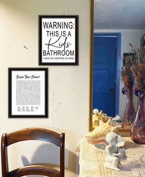 HomeRoots Set of Two Kids Bathroom Wall Art - Black Framed Playful Decor for Stylish Home Spaces, 18x14 in 568654
