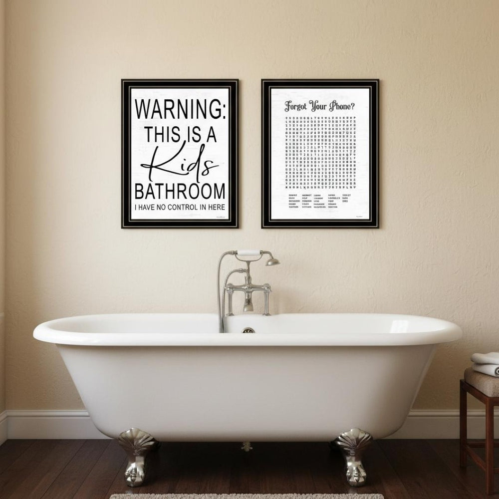 HomeRoots Set of Two Kids Bathroom Wall Art - Black Framed Playful Decor for Stylish Home Spaces, 18x14 in 568654