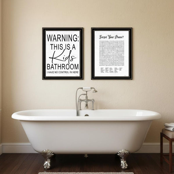 HomeRoots Set of Two Kids Bathroom Wall Art - Black Framed Playful Decor for Stylish Home Spaces, 18x14 in 568654