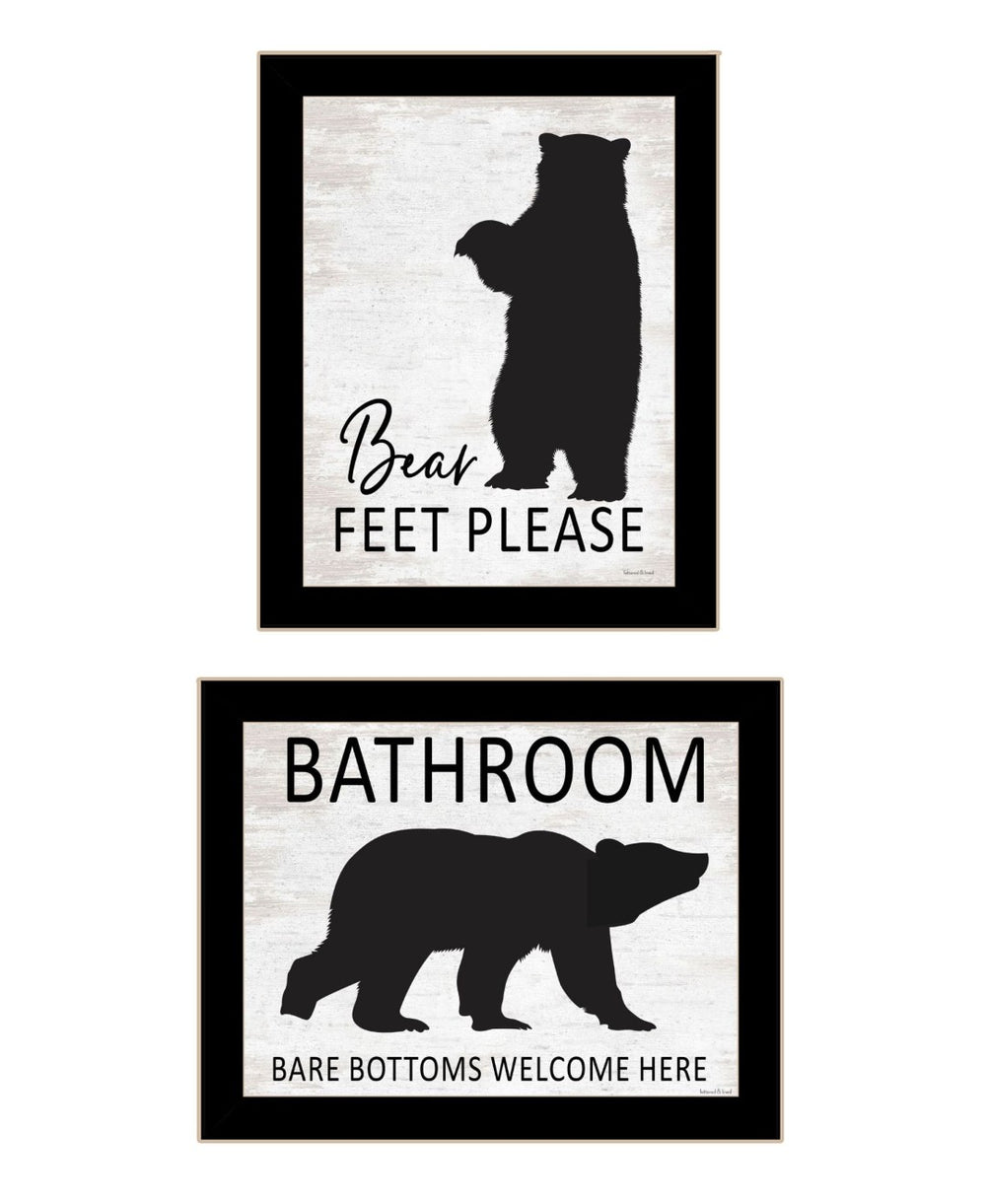 HomeRoots Set of Two Bear Bottoms Framed Bathroom Wall Art - Whimsical Rustic Decor for a Playful Touch 568656