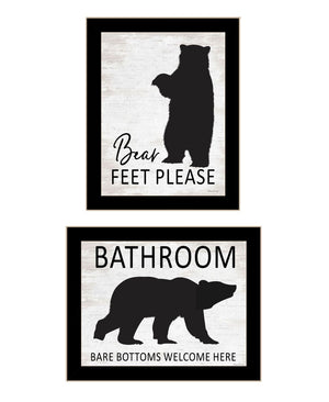 HomeRoots Set of Two Bear Bottoms Framed Bathroom Wall Art - Whimsical Rustic Decor for a Playful Touch 568656