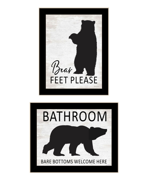 HomeRoots Set of Two Bear Bottoms Framed Bathroom Wall Art - Whimsical Rustic Decor for a Playful Touch 568656