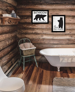 HomeRoots Set of Two Bear Bottoms Framed Bathroom Wall Art - Whimsical Rustic Decor for a Playful Touch 568656