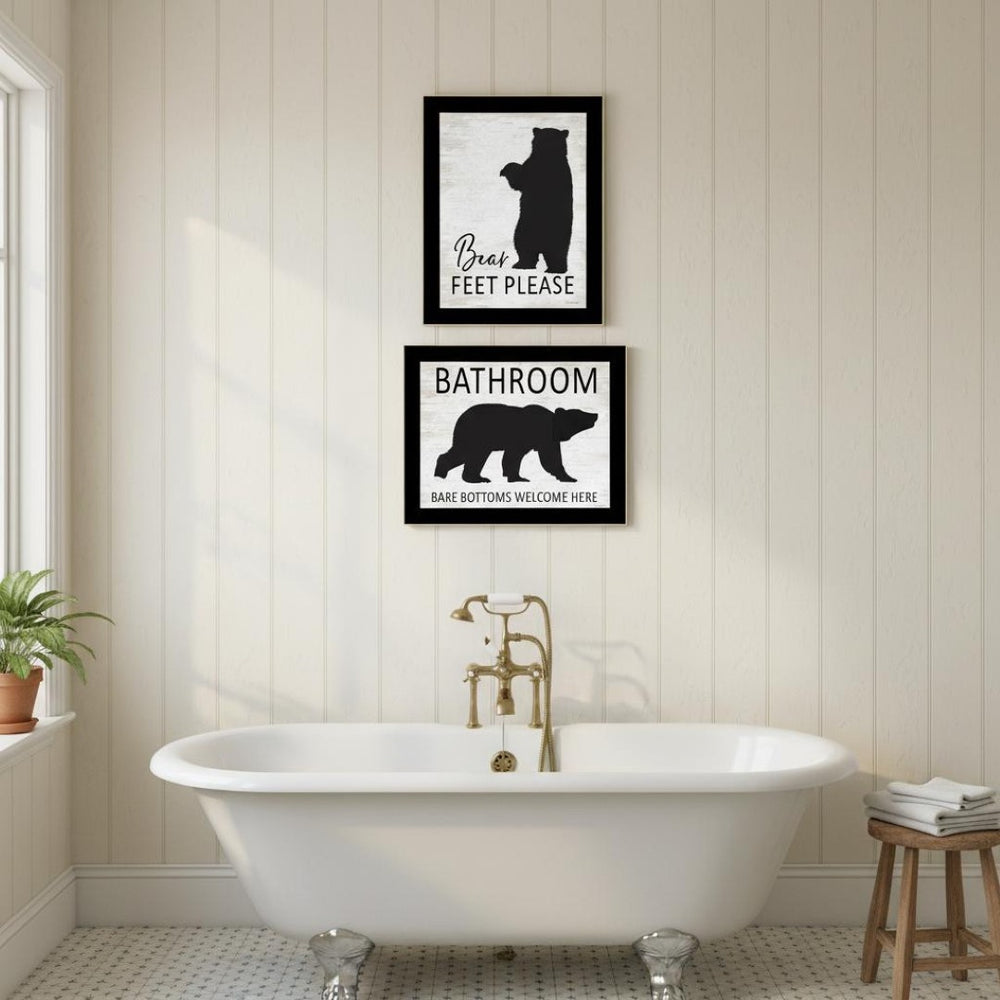 HomeRoots Set of Two Bear Bottoms Framed Bathroom Wall Art - Whimsical Rustic Decor for a Playful Touch 568656