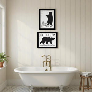 HomeRoots Set of Two Bear Bottoms Framed Bathroom Wall Art - Whimsical Rustic Decor for a Playful Touch 568656