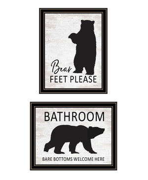 HomeRoots Set of Two Whimsical Bear Bottoms Framed Wall Art - Playful "Welcome Here" Decor for Bathrooms 568657